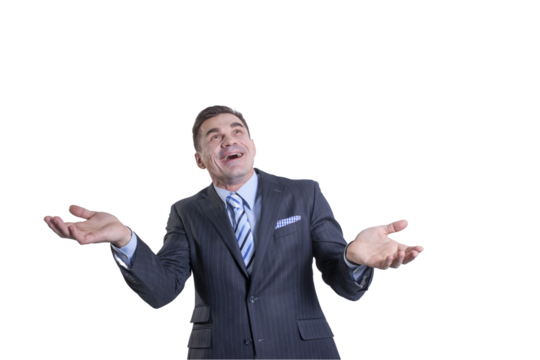 The winner is a happy businessman rejoicing in success and good luck