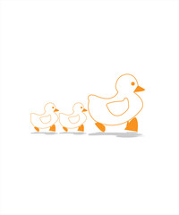 Illustration of isolated walking ducks animal of cartoon, yellow colors for logo, icon, mascot and sign.