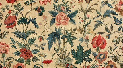 Vintage Floral Fabric Design in Classic Style

