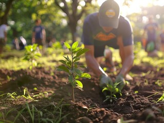 Young Southeast Asian Activists Planting Trees in Urban Park on Labor Day Morning