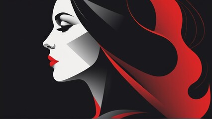Fashion woman with red hair and black background. Vector illustration.