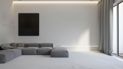Abstract Expressionism in Design: Minimalist Living Room with Grey Sofa