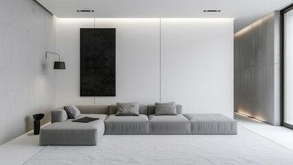 Abstract Expressionism in Design: Minimalist Living Room with Grey Sofa