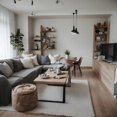 Cozy living space with dining area and comfy sofa
