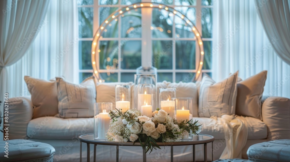 Poster a large circular candle display serves as a stunning focal point in the center of the room adding a 