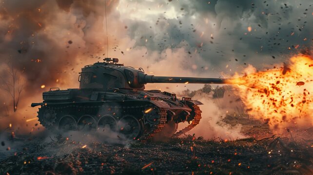 In the heat of battle, the tank emerges as a symbol of power and destruction. Its sleek design and impressive firepower make it a formidable force on the battlefield.