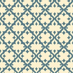 Seamless blue and white quatrefoil tile pattern