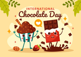World Chocolate Day Celebration Vector Illustration on 7 July with Melted Chocolates and Cake in Flat Cartoon Background Design