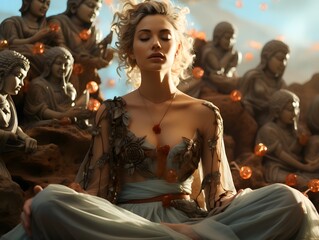 surreal fantastic budda and buddism woman
