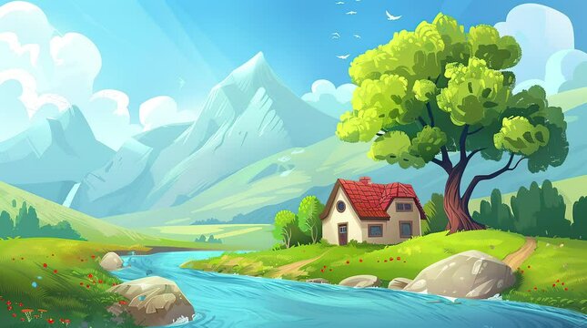 House by the River Surrounded by Trees on a Sunny Day
Seamless looping 4k time-lapse virtual video animation background. Generated AI