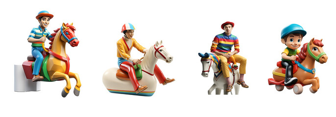 colorful toy with horse ridding doll with on transparent background cutouts, PNG file.