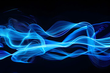 Dynamic neon lines intersecting in an electric blue dance. Mesmerizing artwork on black background.
