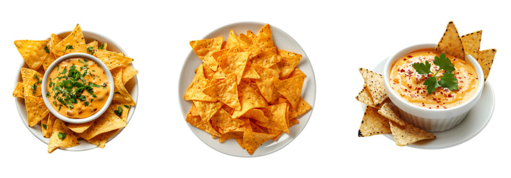 set of chips with souces with on transparent background cutouts, PNG file.