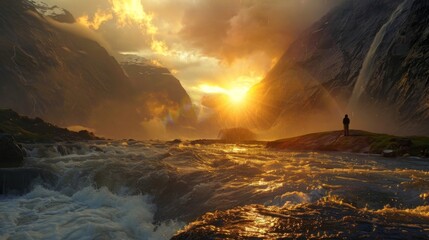 As the sun set behind the mountains a lone figure stood on the edge of the flooded valley their powerful spell holding back the raging . .
