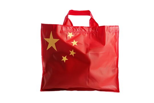 bag with china flag printed, isolated PNG, white background