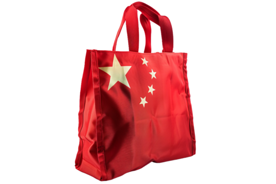 bag with china flag printed, isolated PNG, white background