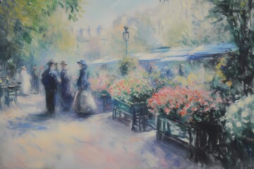  Abstract oil  painting features landscape of European garden wall art, vintage farmhouse  style digital art print, wallpaper, background