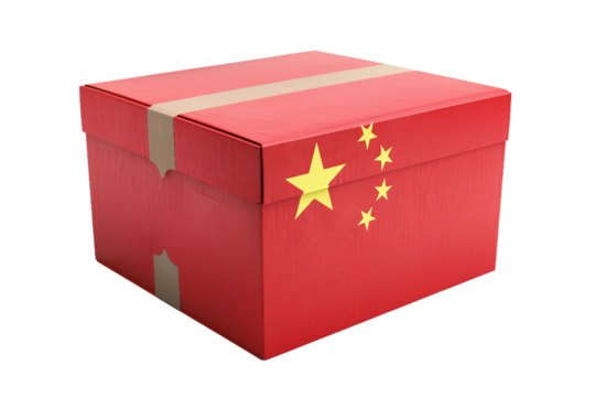 Box with china flag printed, isolated PNG, white background