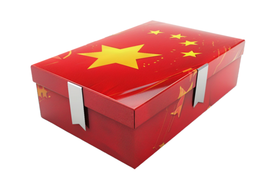 Box with china flag printed, isolated PNG, white background