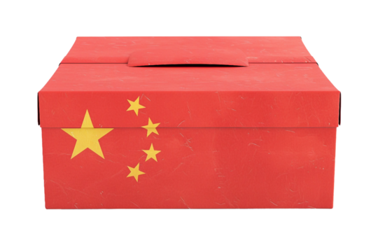 Box with china flag printed, isolated PNG, white background