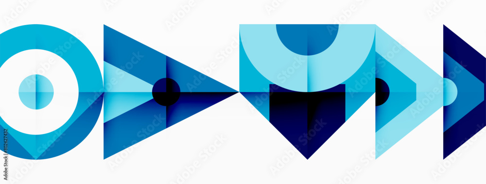 Poster An electric blue and white logo featuring a triangle with arrows pointing in opposite directions, symbolizing symmetry and parallelism. The font, pattern, and shades create an artistic circle motif