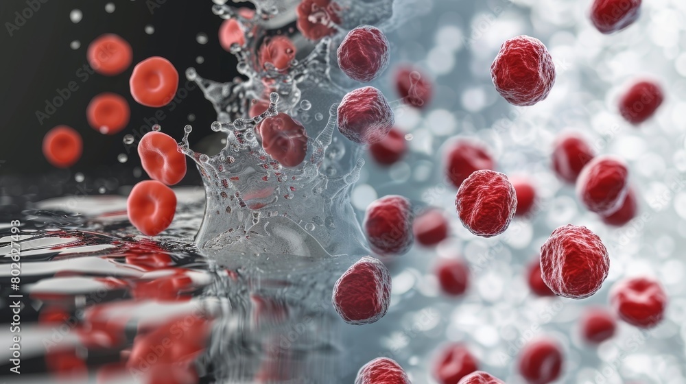 Aufkleber a visual representation of improved flow comparing a sluggish stream of red cells in the before imag