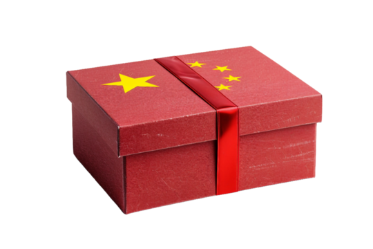 Box with china flag printed, isolated PNG, white background