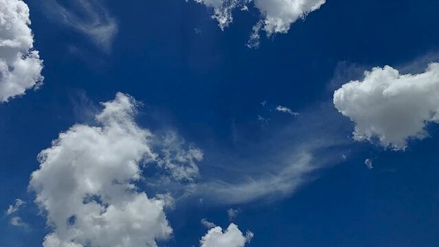 Blue sky and cumulus cloud cloudscape timelapse, Summer blue sky time lapse, Nature weather blue sky. Cloud time lapse nature background.