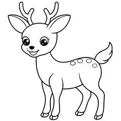Obraz premium Children coloring book page, line art, black and white, cute style, illustration of a deer