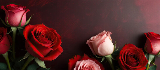 Bouquet of fresh roses, concept for Valentine's Day background
