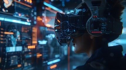 Fototapeta premium Future Tech Simulation Interface for Immersive Virtual Reality Experience