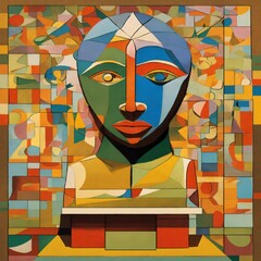 The image you've provided appears to be an abstract art piece. It features a stylized face with geometric shapes and vibrant colors. The artwork has a modern and colorful aesthetic, with a mix of geom