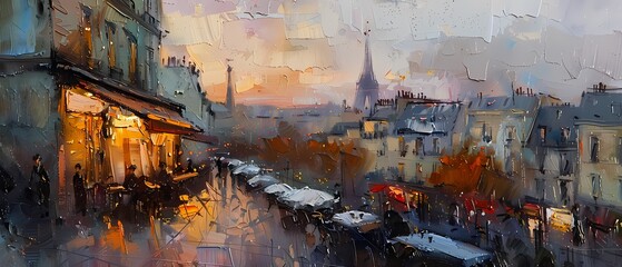  Abstract oil  painting features landscape of cityscape near ocean wall art, vintage farmhouse  style digital art print, wallpaper, background