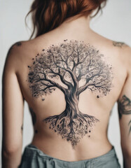 tree of life tattoo on women body, isolated white background
