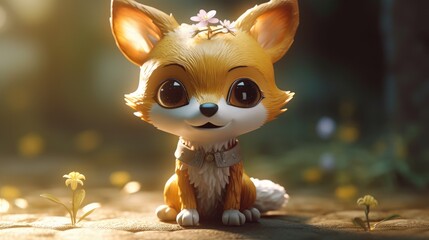 Fototapeta premium Adorable baby fox. Created with Generative AI.
