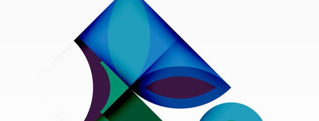 A creative arts painting featuring a geometric pattern of a blue triangle and green circle on a white background. The symmetry and use of tints and shades add depth to the electric blue hues