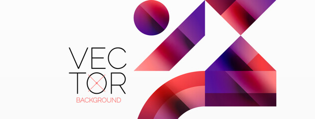 A vibrant abstract background featuring geometric shapes in magenta, electric blue, and various other colors. The word vector is displayed in a stylish font, creating a modern art piece