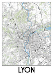 Fototapeta premium Lyon, France map poster art