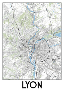 Lyon, France map poster art