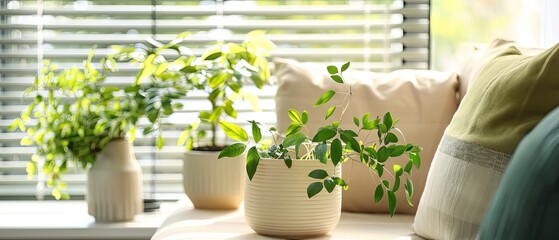 Close-up of a cozy corner with plants and soft lighting, creating a tranquil space