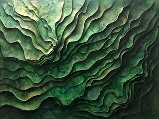 Fototapeta premium Lush and Verdant Evergreen Landscape with Interlocking Shapes and Dramatic Chiaroscuro Lighting Evoking the Cycles of Nature