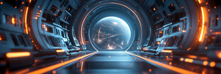 Gloomy cinematic photo - A gloomy and mysterious room of a spaceshipspace station, technological progress, universe