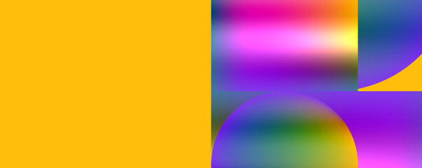 Colorful pattern featuring tints and shades of purple, yellow, magenta, and electric blue on a vibrant background with a rainbow of colors in a mix of rectangles and circles