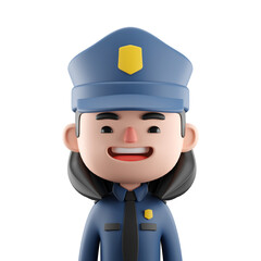 3d render female police officer cartoon avatar