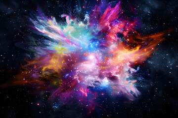 Radiant neon galaxy bursting with cosmic energy. Stunning art on black background.