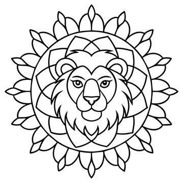 recommend clip art: Mandala image, no background, line art for coloring, drawing for adult, cool coloring pages,coloring book art, coloring book page style vector lines.LION THEMED