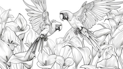 Artistic Illustration of Flying Bird with Flowers
