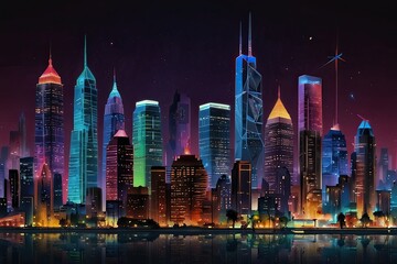 city skyline at night generative ai