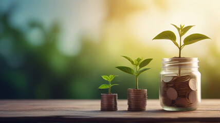Conceptual image of plants growing on currency notes symbolizing financial growth