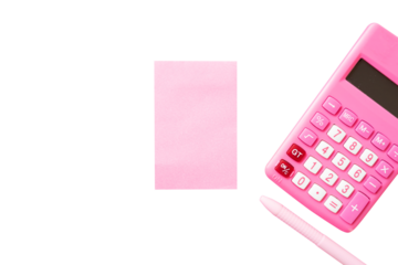 sticky note and calculator on white background isolated. design for business concept